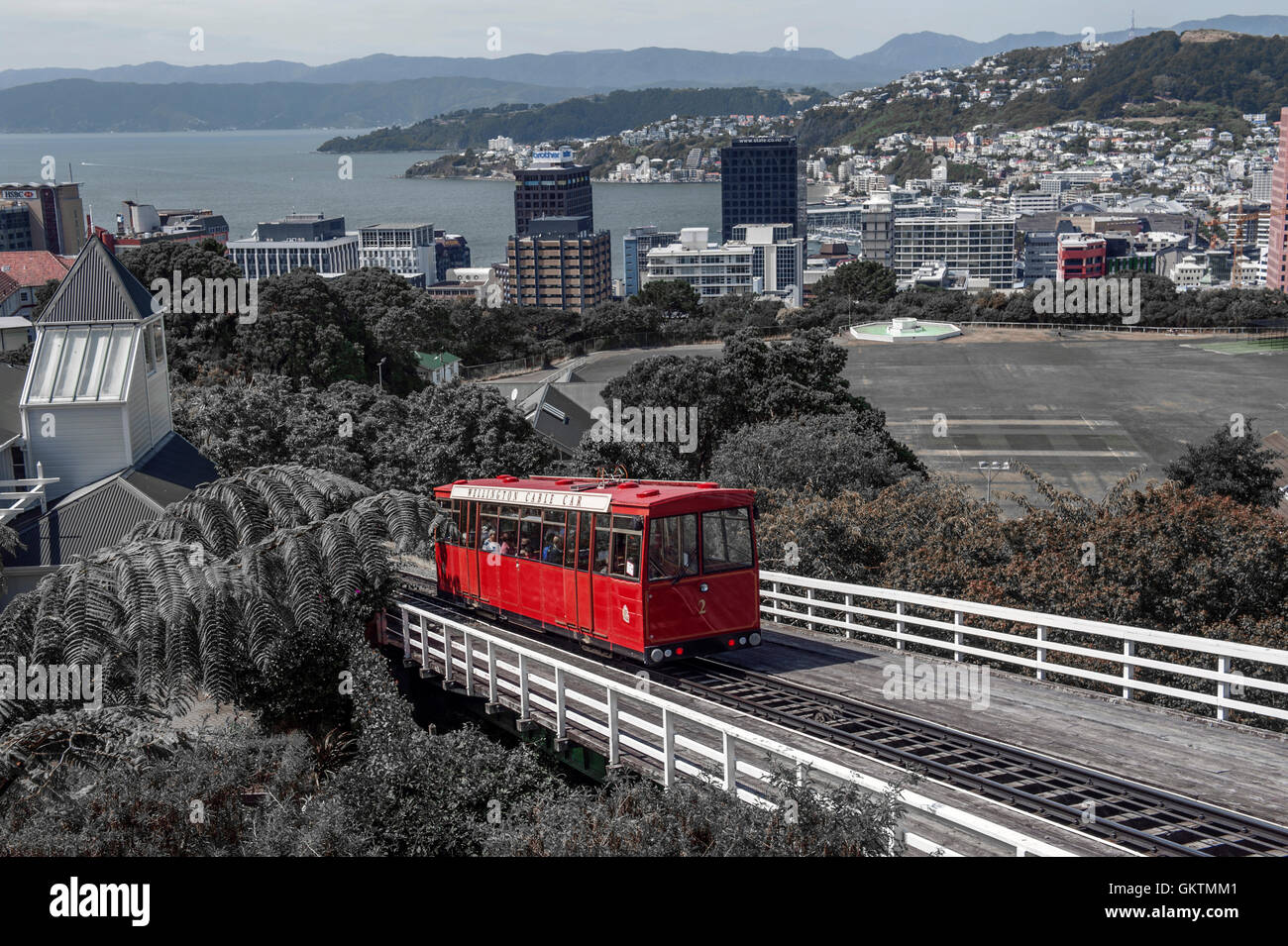The Wellington Cable Car, a funicular railway in Wellington, New Zealand with colour splash effect Stock Photo