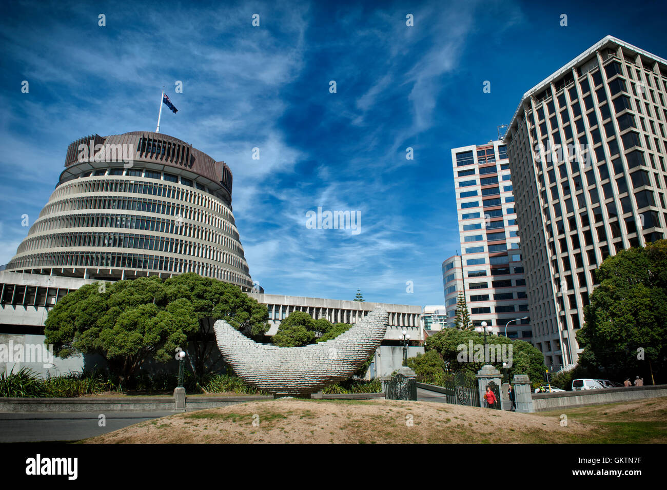 Wellington, New Zealand - March 3, 2016: The Beehive, the Executive Wing of the New Zealand Parliament Buildings Stock Photo