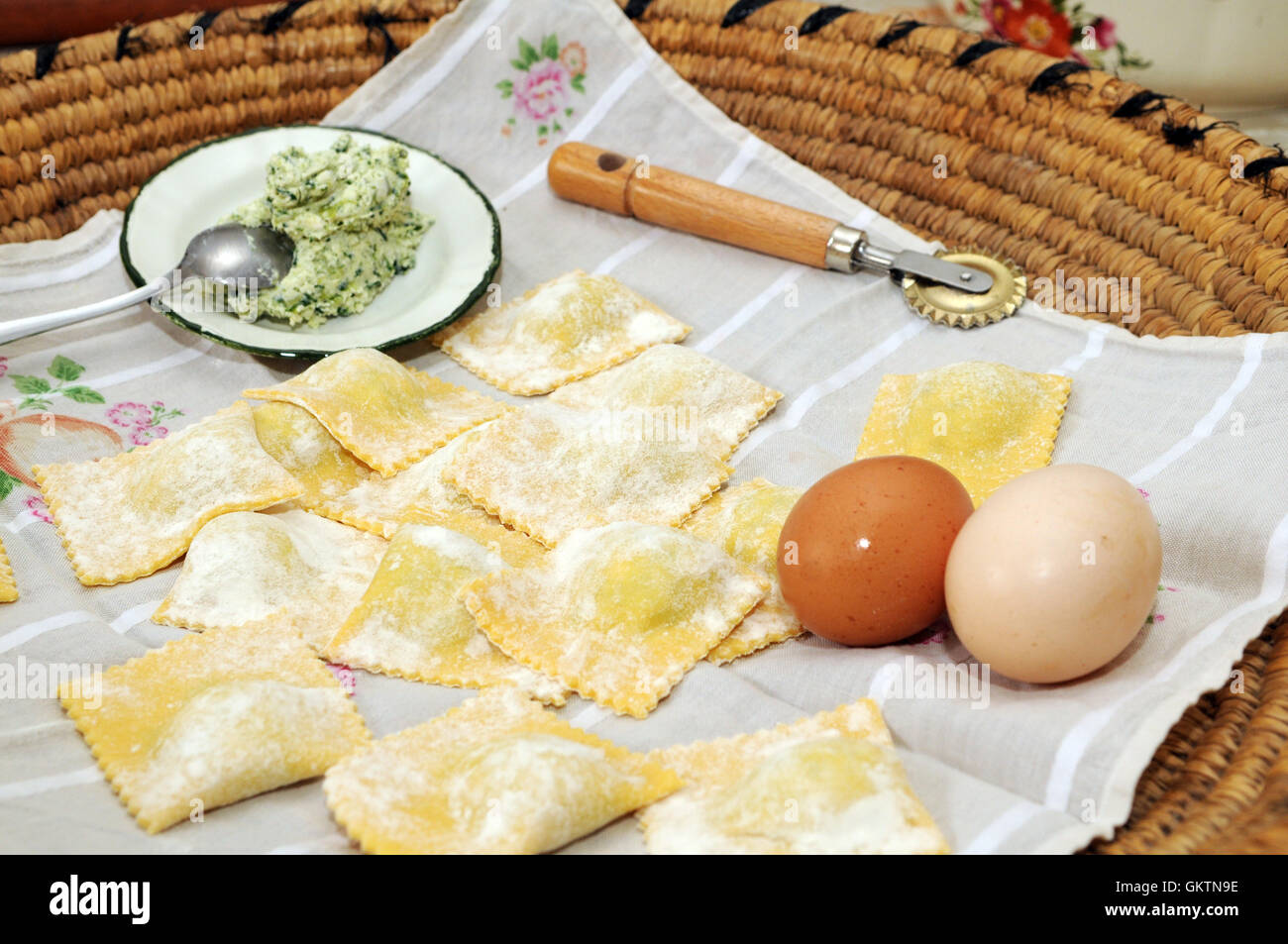 Fresh Homemade ravioli Parcels, Genoni, Sardinia Stock Photo