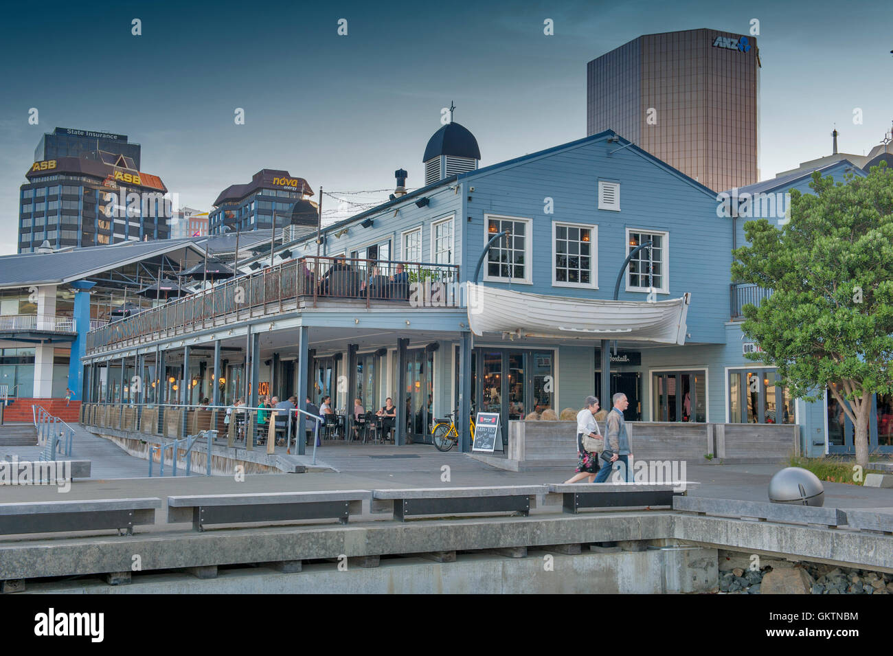 Wellington, New Zealand - March 3, 2016: Restaurants on Wellington waterfront, north island of New Zealand Stock Photo