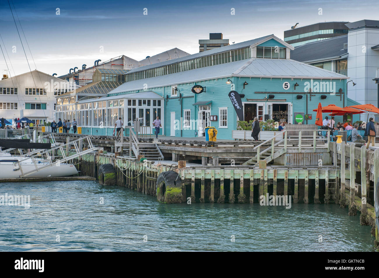 Wellington, New Zealand - March 3, 2016: Restaurants on Wellington waterfront, north island of New Zealand Stock Photo