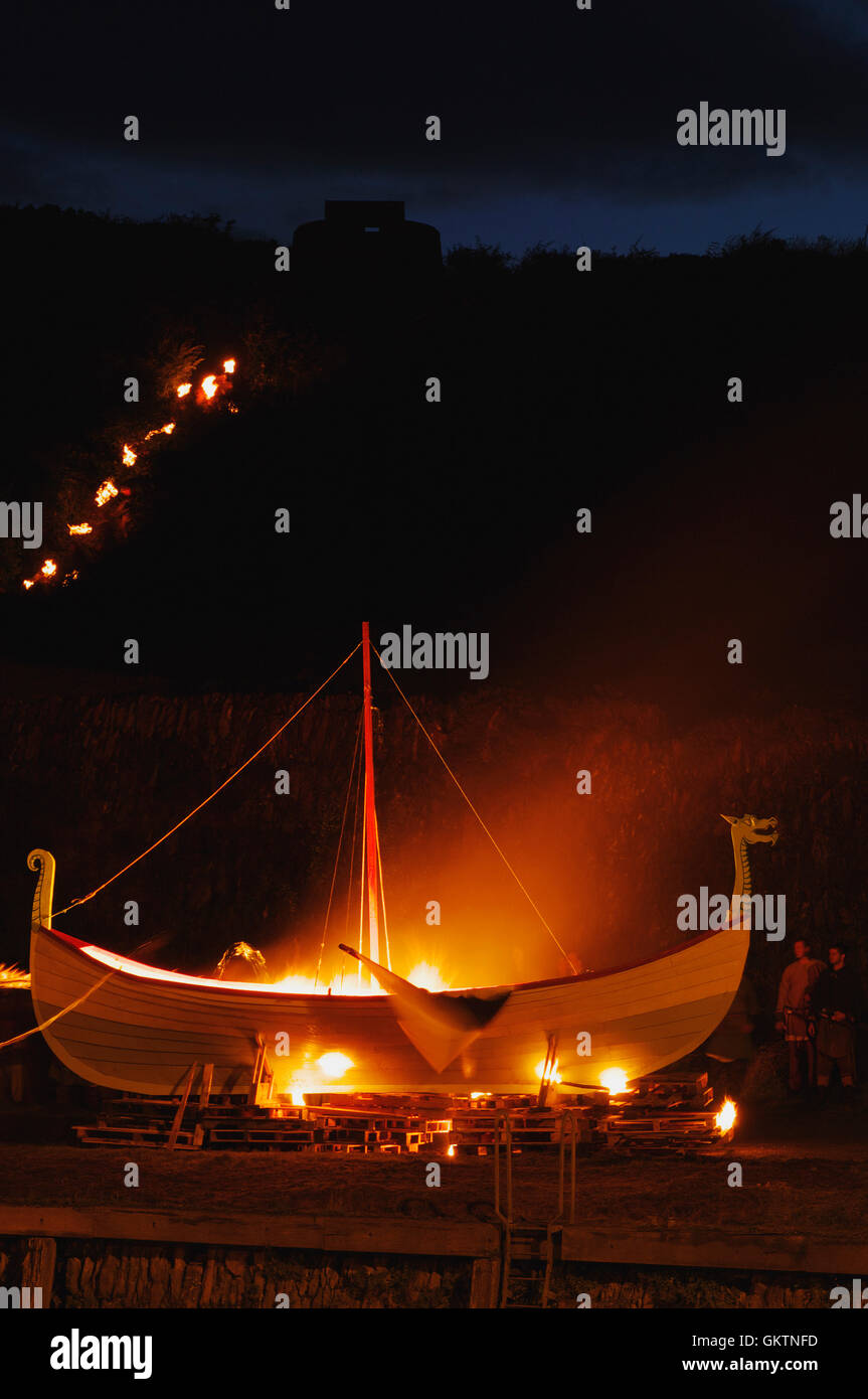 Boat Burning at Amlwch Viking Festival Stock Photo