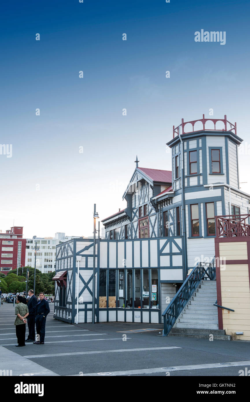 Wellington, New Zealand - March 3, 2016: Old classic building on Wellington waterfront now served as Wellington Rowing Club Stock Photo