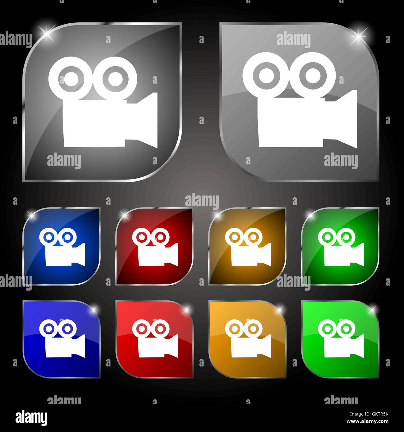 video camera icon sign. Set of ten colorful buttons with glare. Vector ...