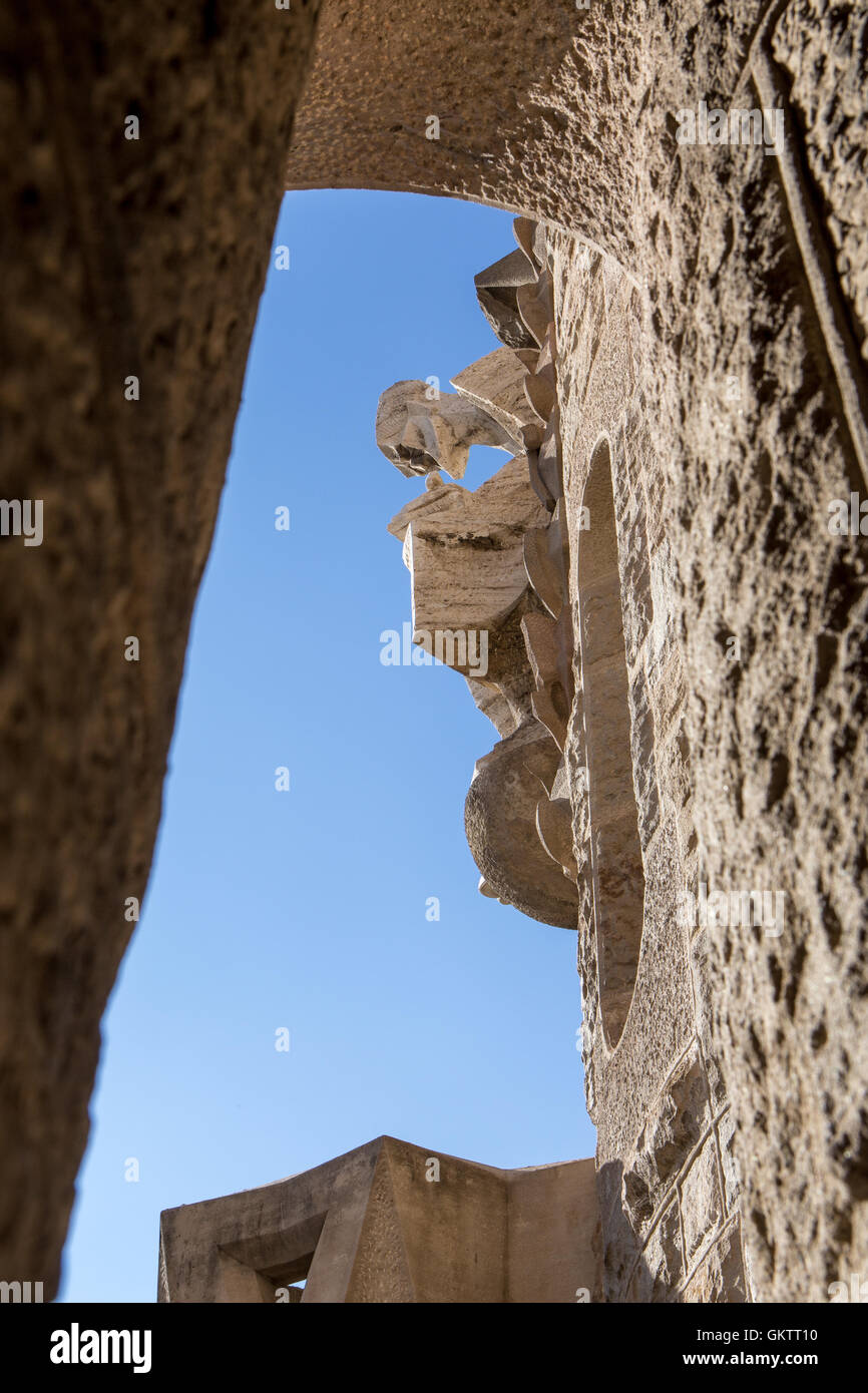 The Apostle Thomas sculpture in the Passion Facade of the Sagrada Familia Cathedral in Barcelona, Spain Stock Photo