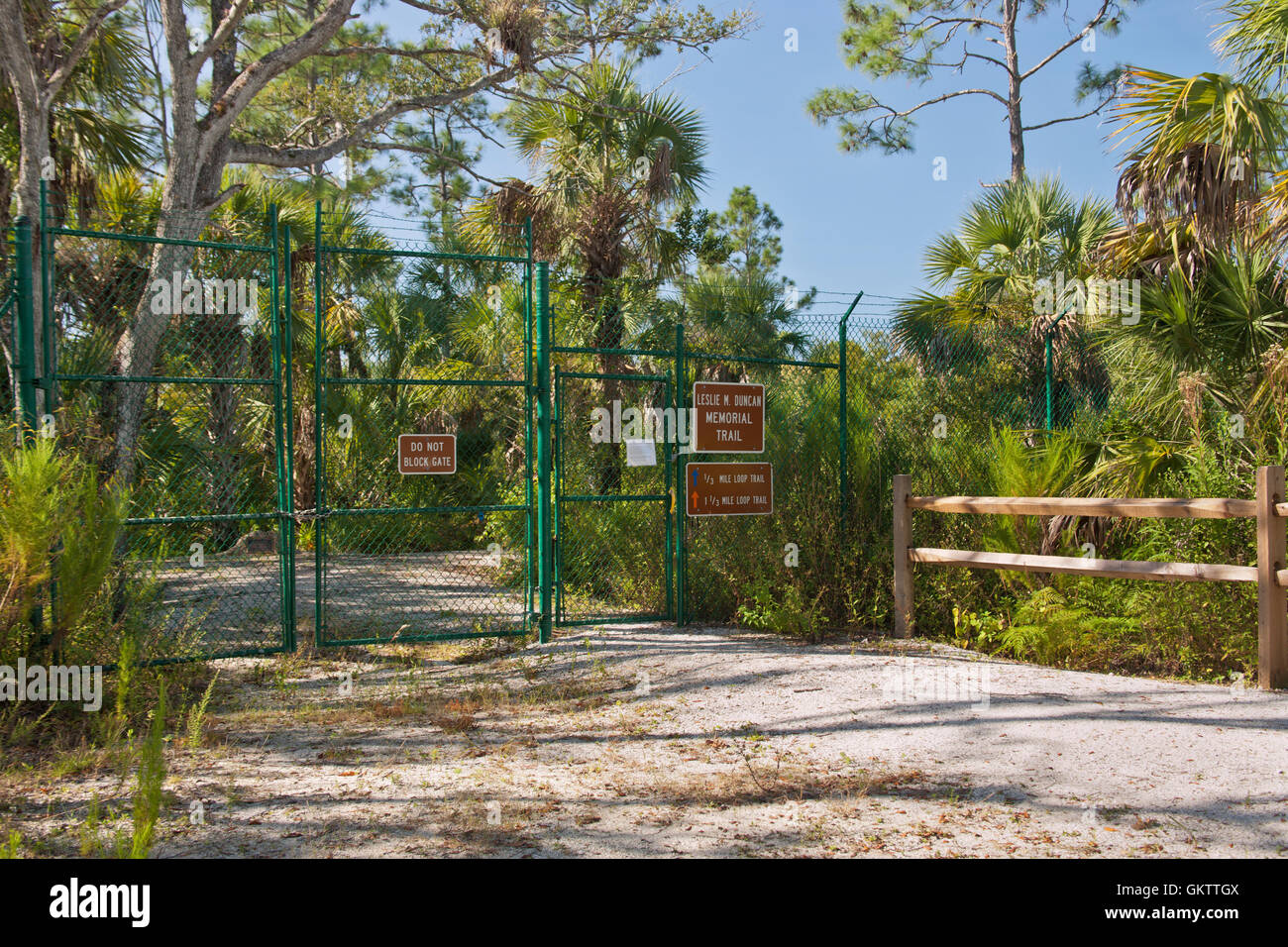Entry gate, Florida Panther National Wildlife Refuge. Stock Photo