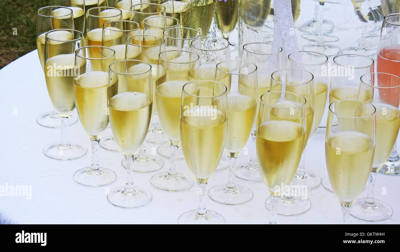 Several white champagne glasses Stock Photo Alamy