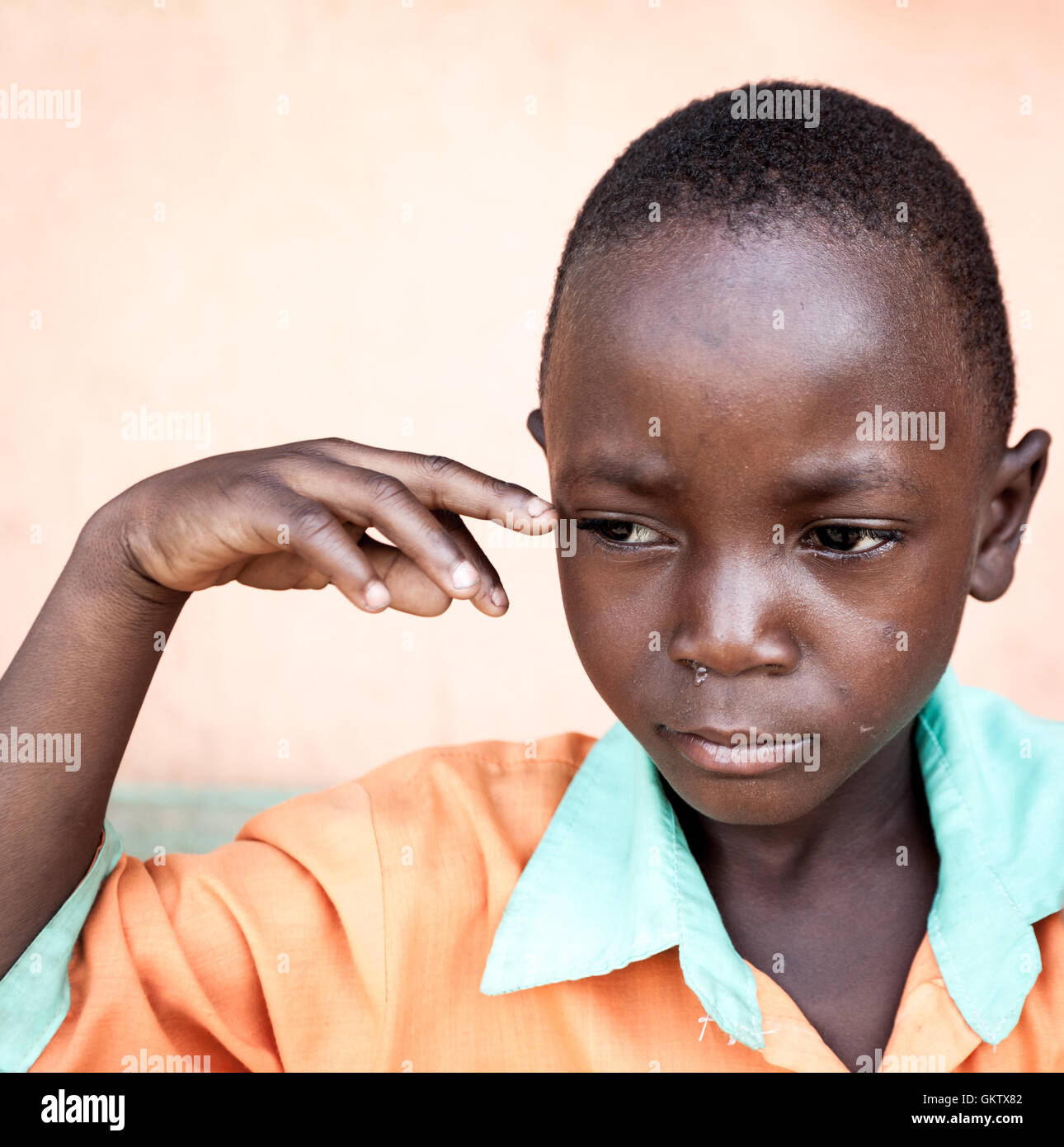 portrait of a young boy at a school in kasese, uganda Stock Photo