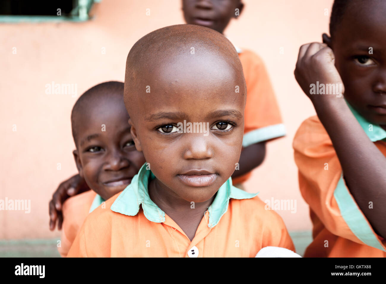boys pose for the camera at a school in kasese, uganda Stock Photo