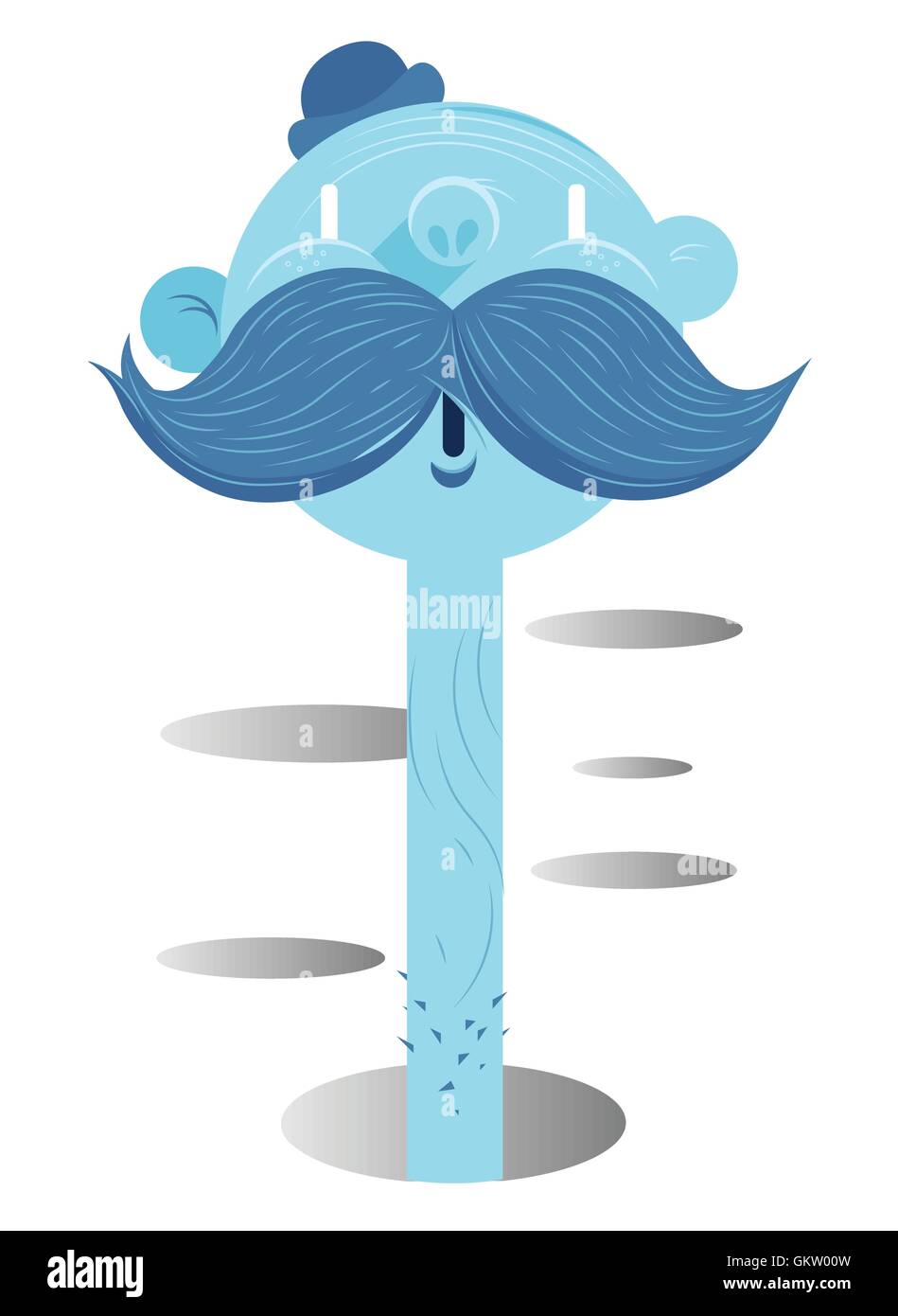 A cartoon character of a blue man with a big mustache and hat , pops his head out of one of many holes over a white background Stock Vector Image & Art - A cartoon character of a blue man with a big mustache and hat , pops his head out of one of many holes over a white background Stock Vector Image & Art -