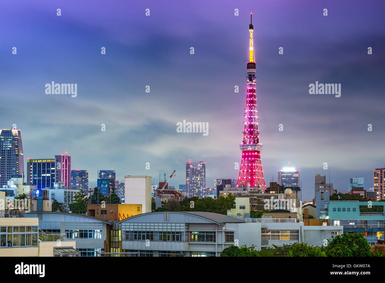 Tokyo, Japan skyline with Tokyo Tower during special lighting. Stock Photo