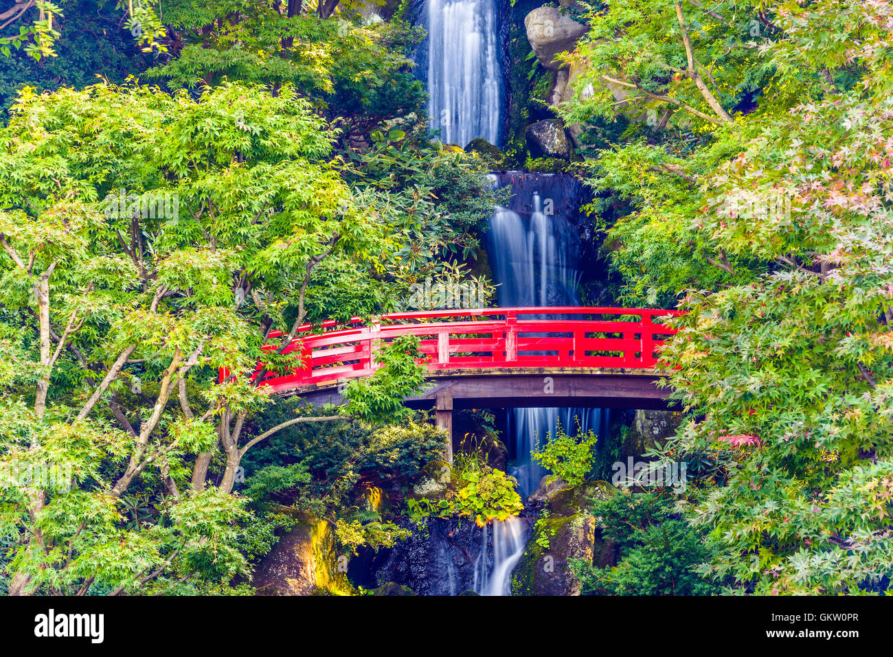 Hirosaki, Japan scenic waterfall and bridge. Stock Photo