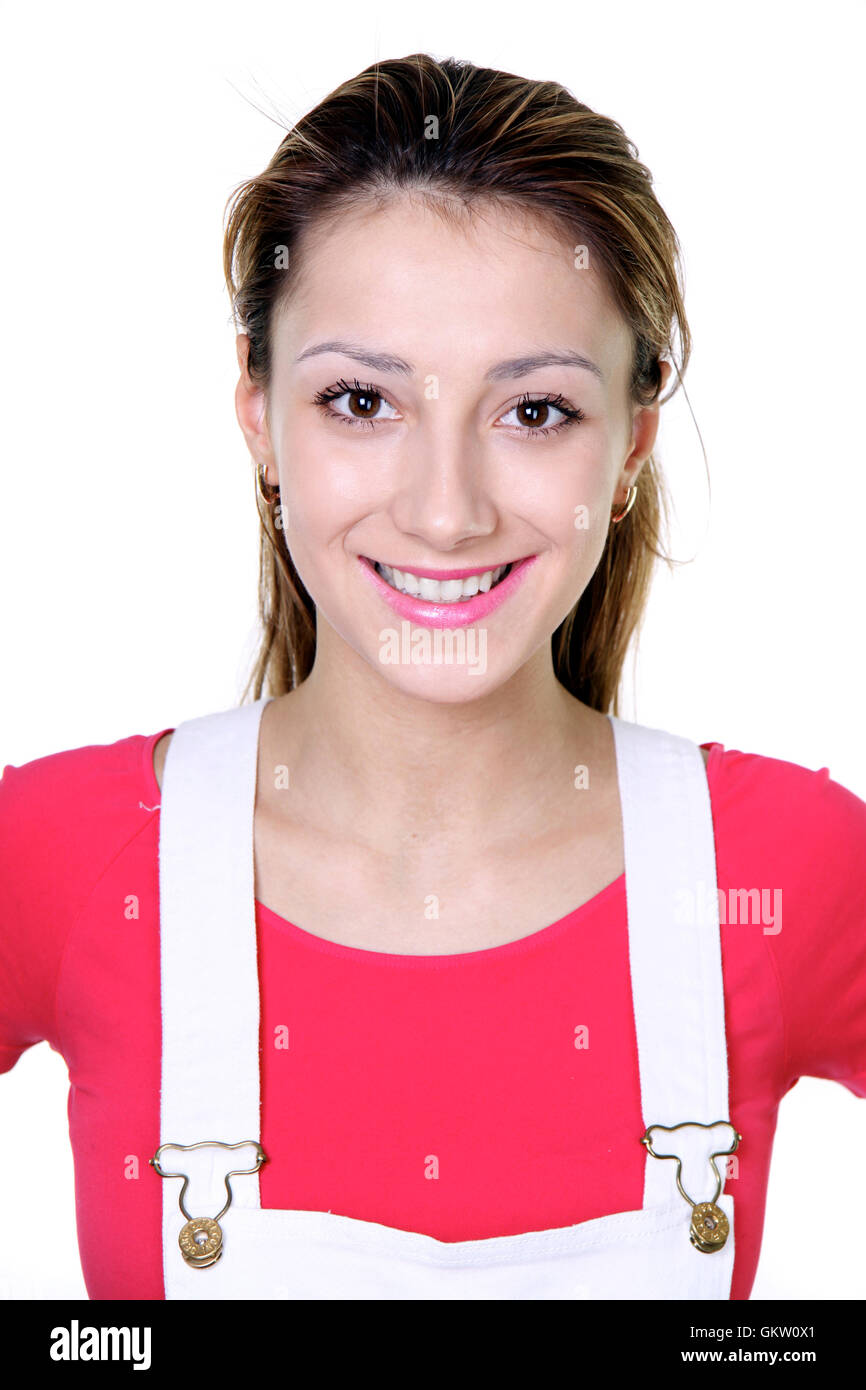 Portrait of young happy smiling woman, isolated on white Stock Photo ...