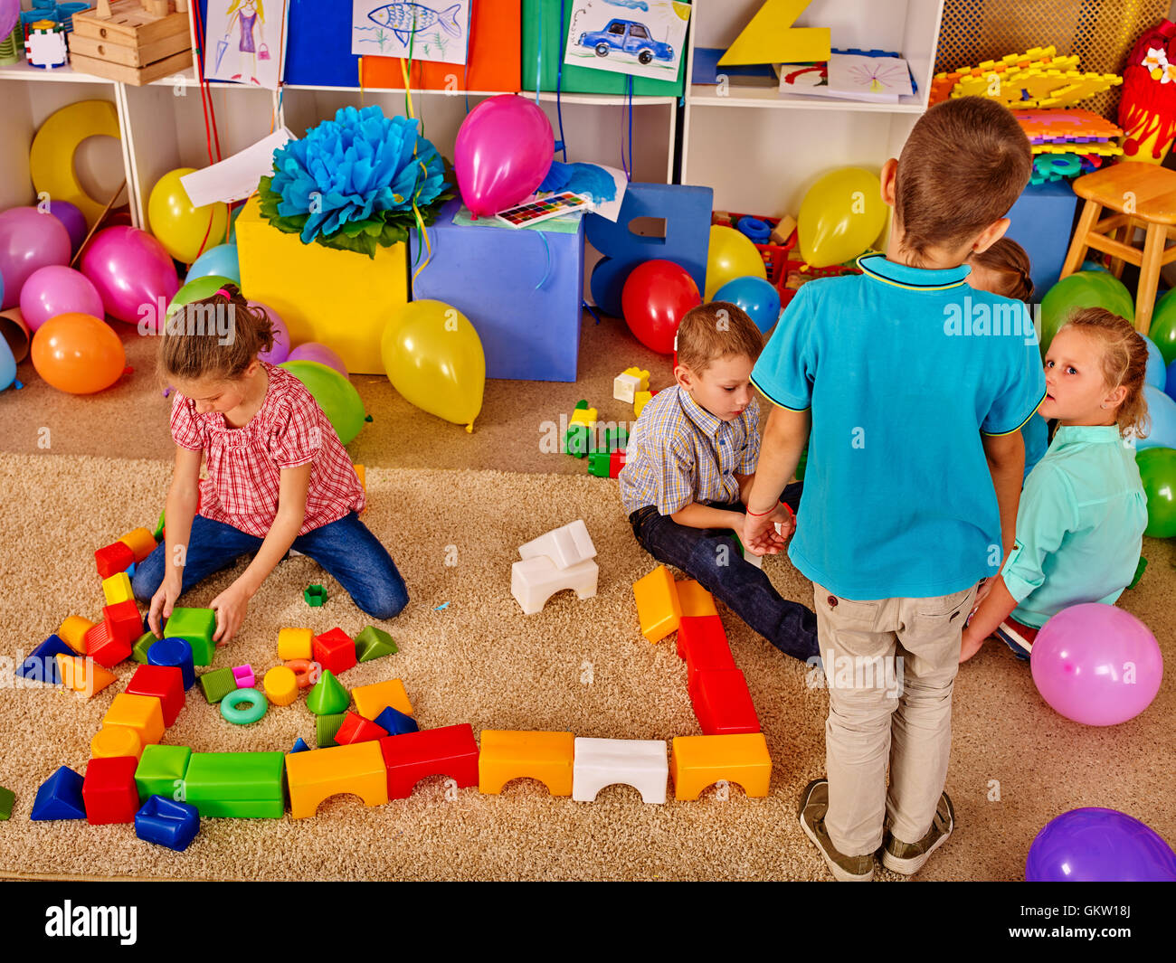 Group Children Game Blocks On Floor Stock Photo Alamy