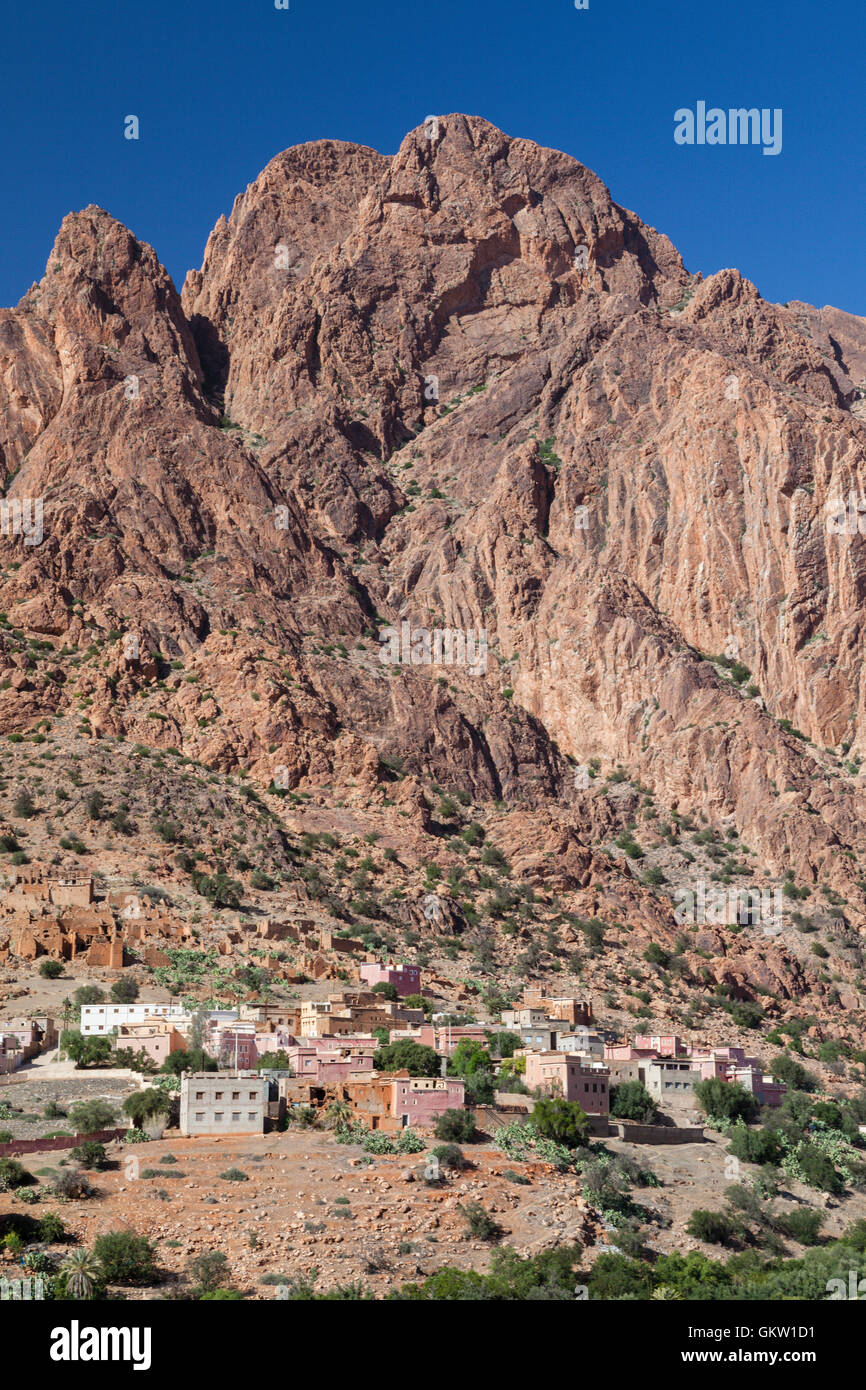 Lions Face Rock above Village of Asgaour, Ammeln Valley, Marocco Stock Photo