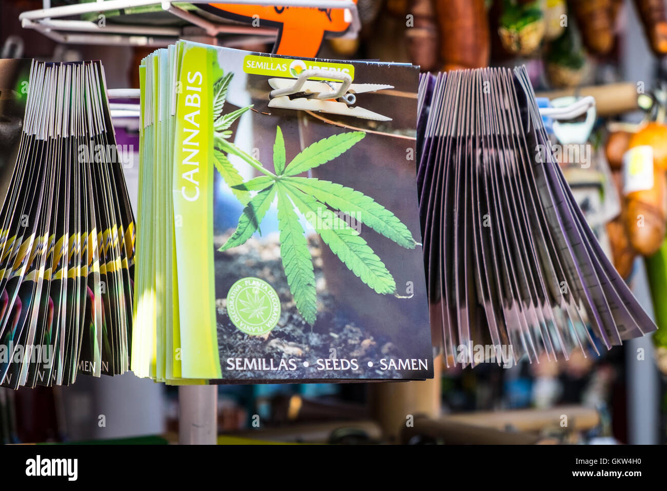 Cannabis seeds on sale in a shop in Alcudia Majorca Stock Photo