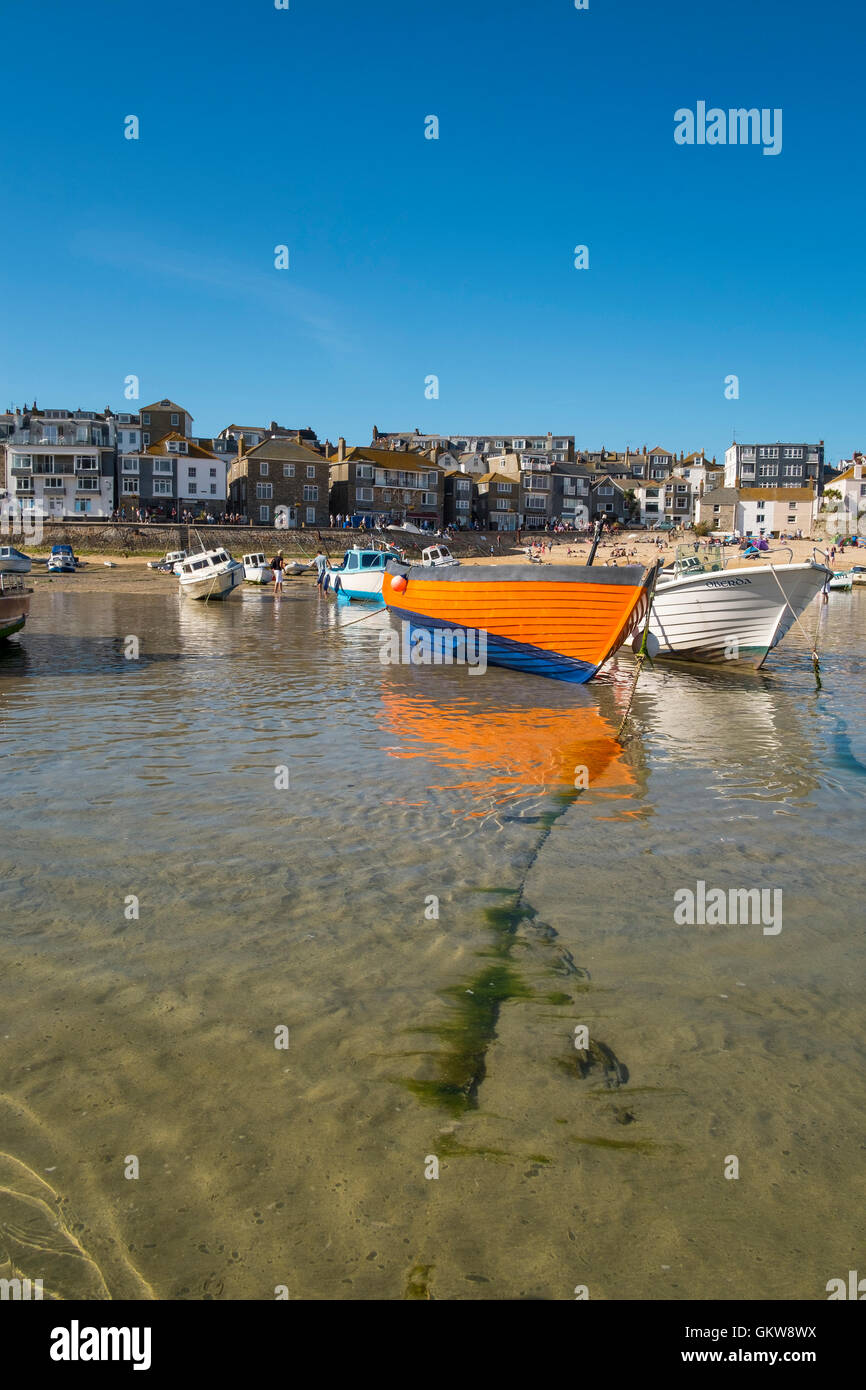 orange boat reflection number 3584 Stock Photo