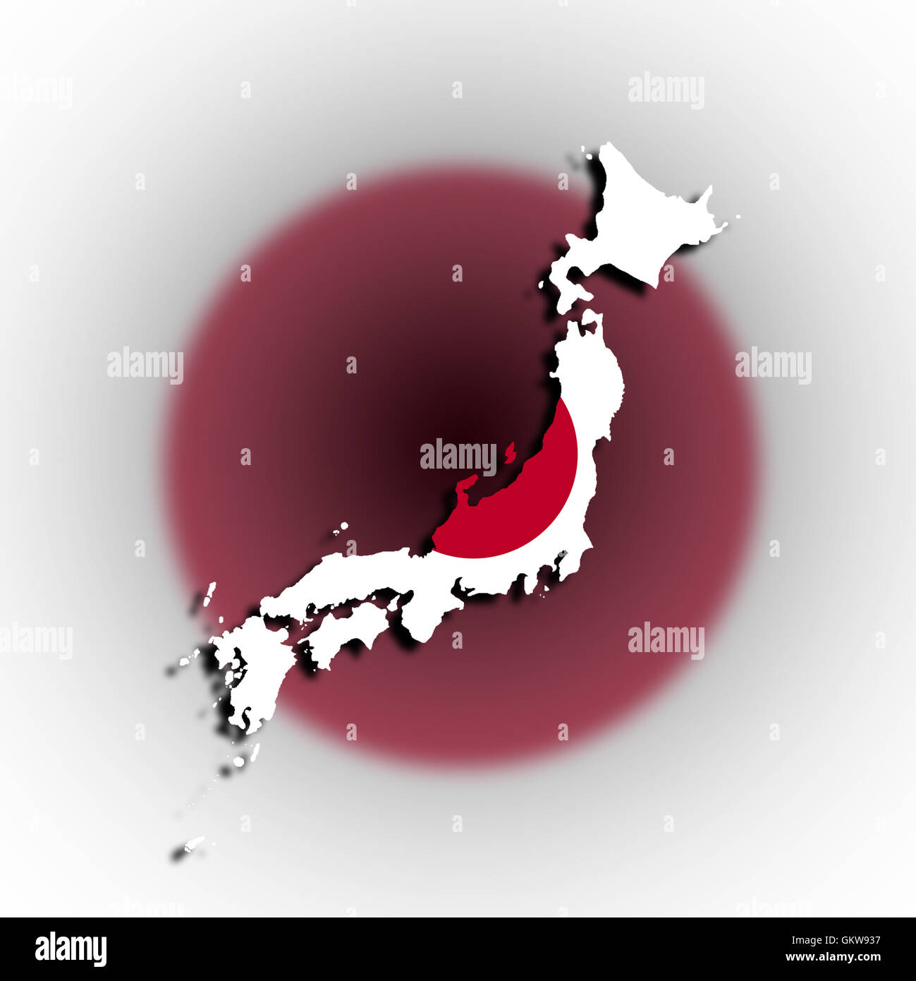 Japan map with the flag inside Stock Photo
