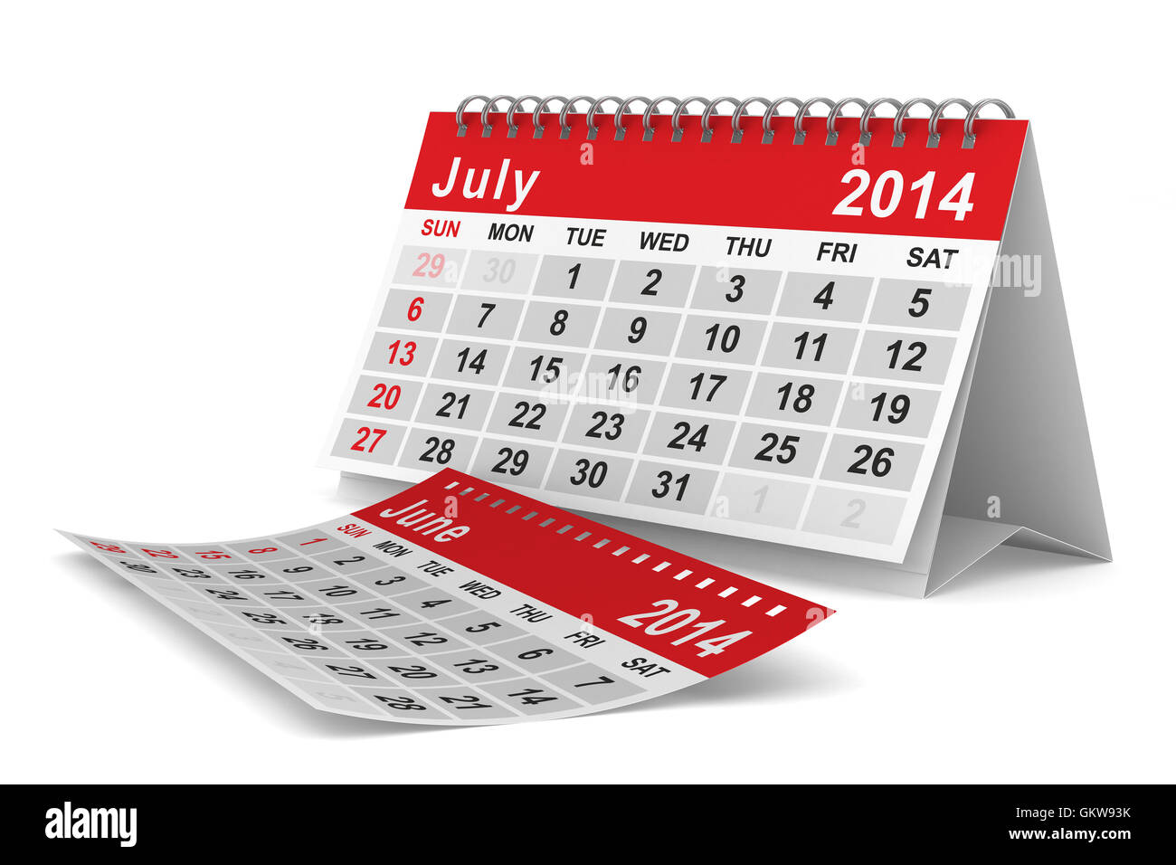 2014 year calendar. July. Isolated 3D image Stock Photo - Alamy