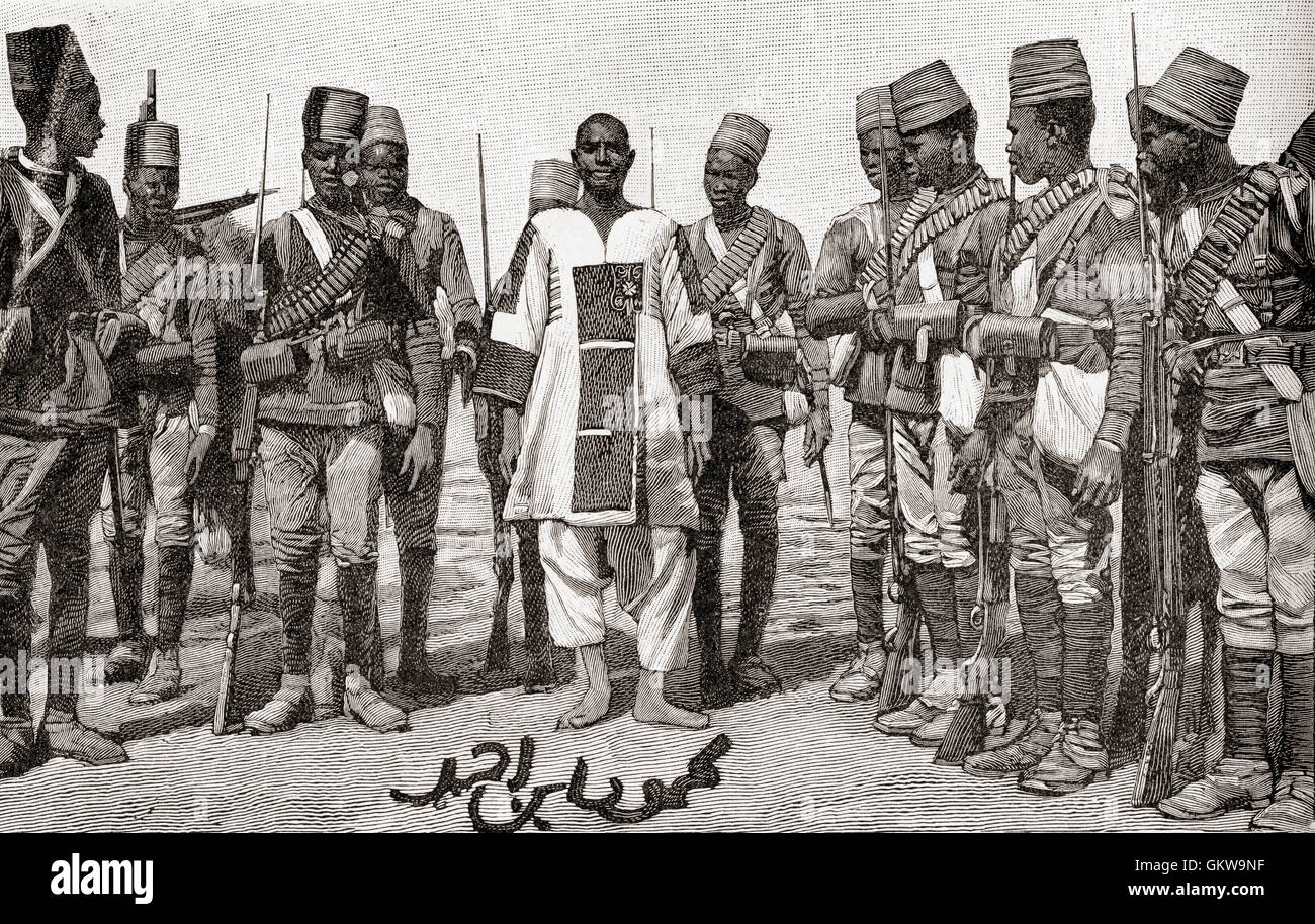 Emir Mahmud Ahmad under guard after the Battle of Atbara, Sudan in 1898. Emir Mahmud Ahmad was a General in the Sudan during the Mahdi uprising. Stock Photo