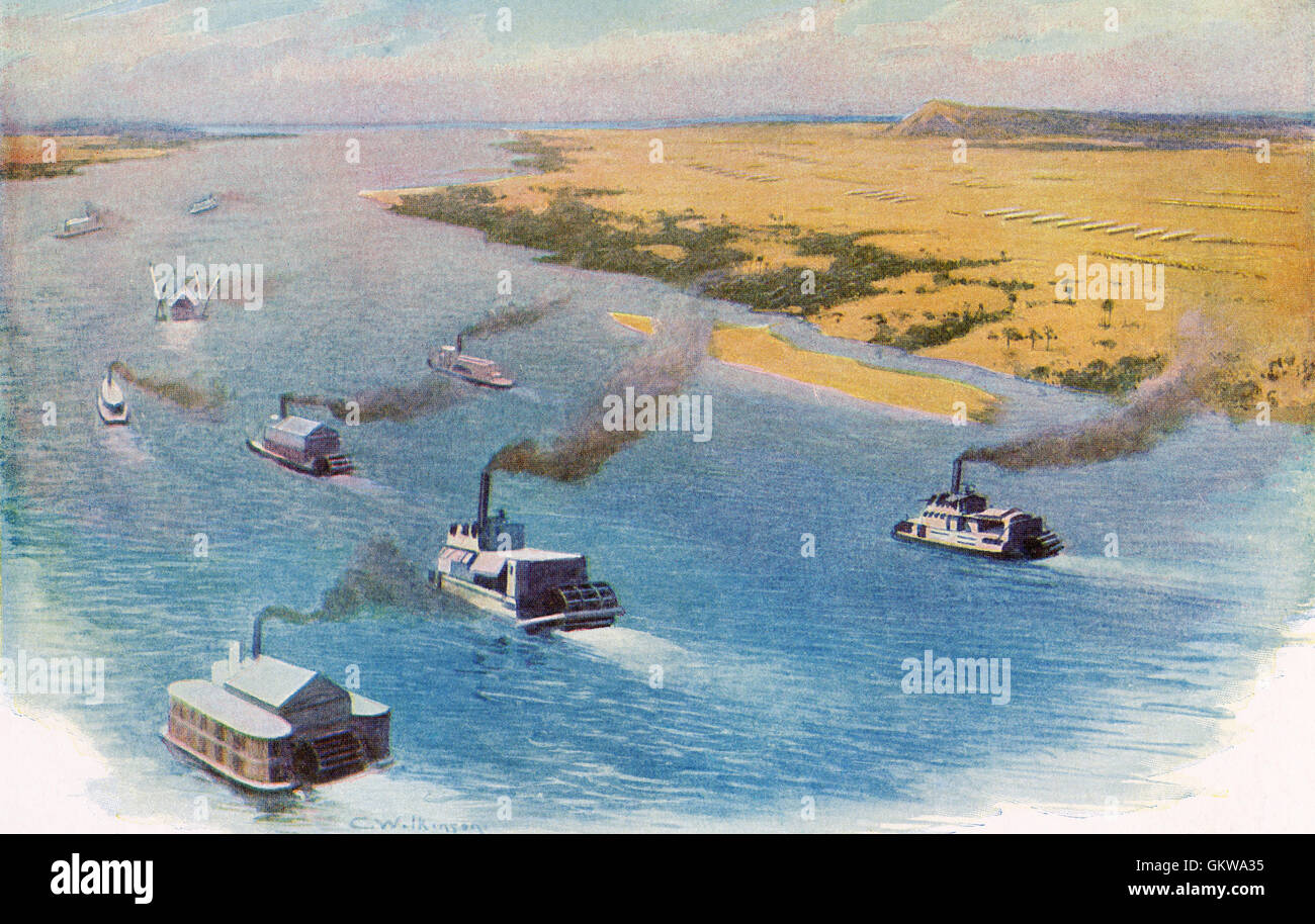 The advance of the Anglo-Egyptian force upon Omdurman, Sudan along the Nile River in 1898 prior to the Battle of Omdurman. Stock Photo