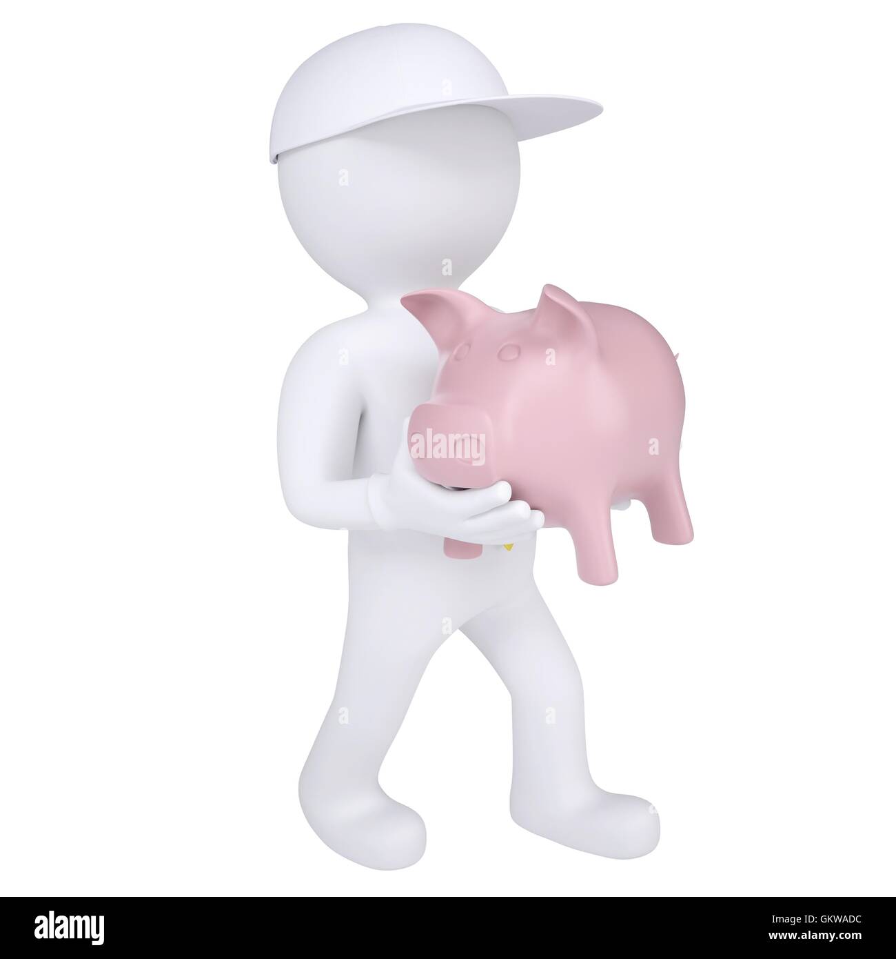 3d white man holding a piggy bank Stock Photo - Alamy