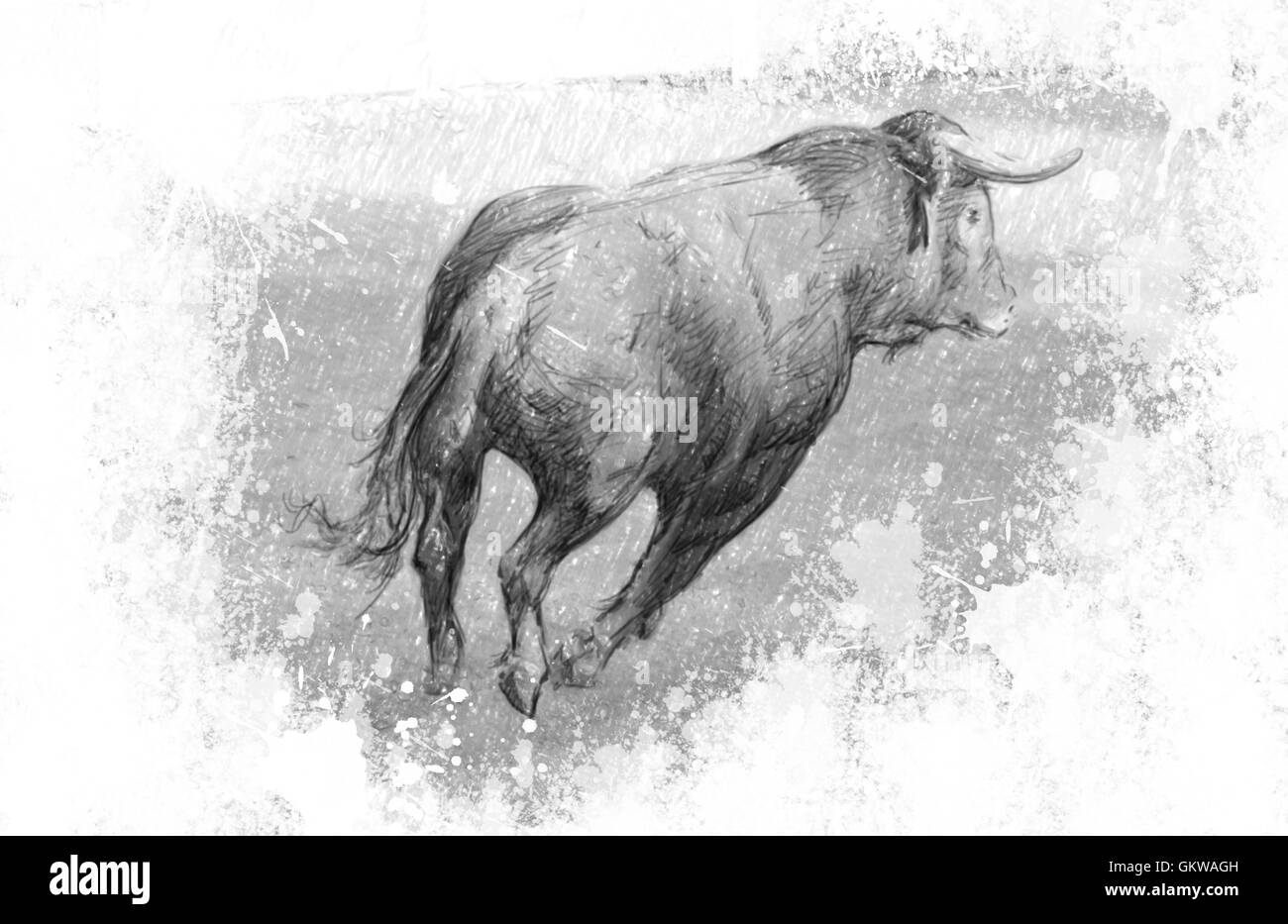 Art illustration, Spanish bull in the bullring with sand Stock Photo