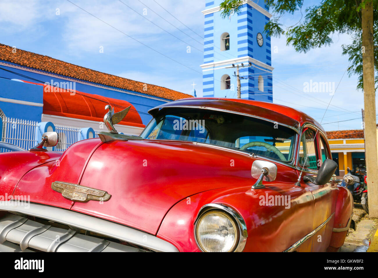 [Editorial Use Only] An old American Chevrolet Car in Sancti Spiritus, Cuba Stock Photo