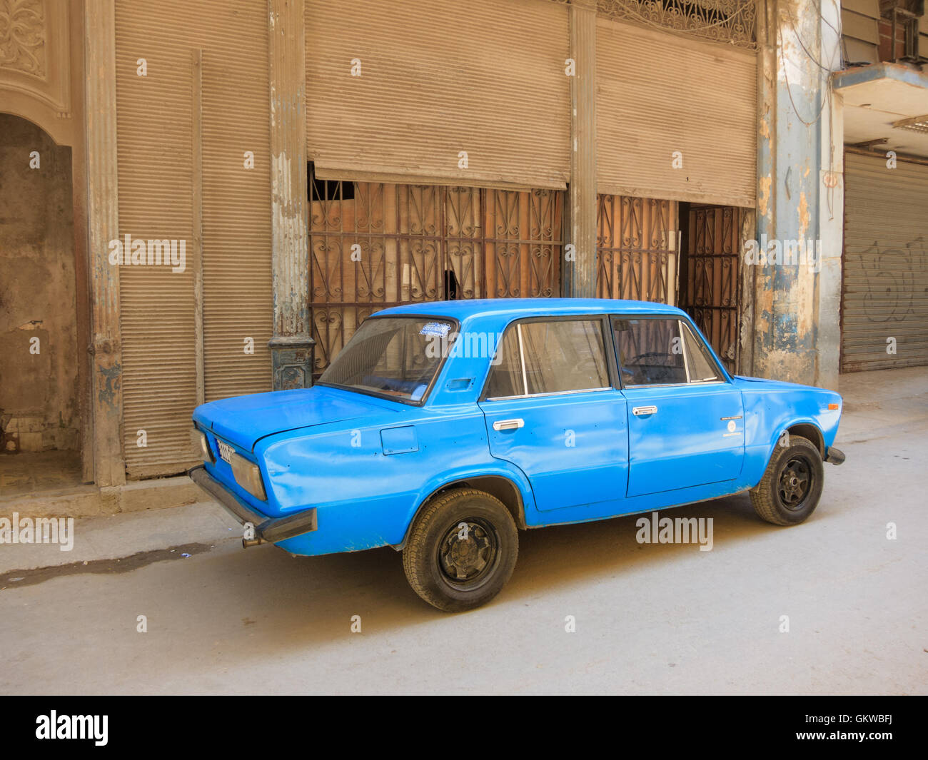 [Editorial Use Only] Old blue Soviet Lada in Havana, Cuba Stock Photo