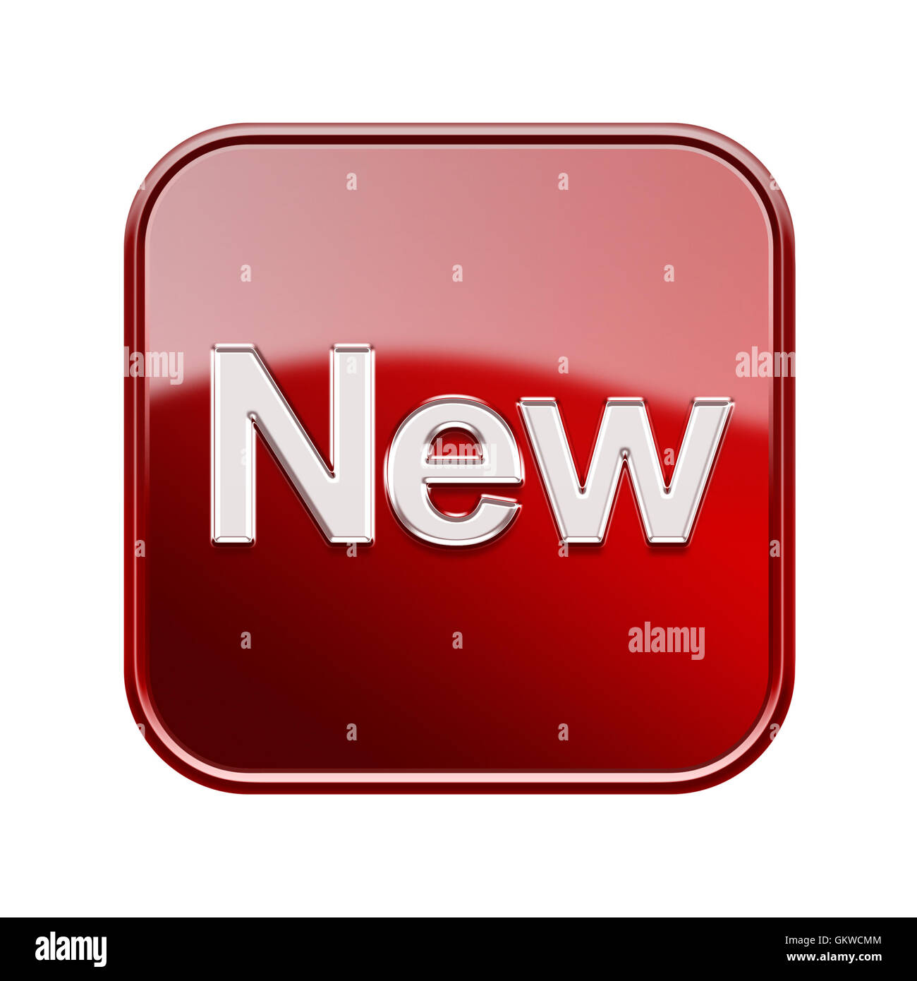 New icon glossy red, isolated on white background Stock Photo