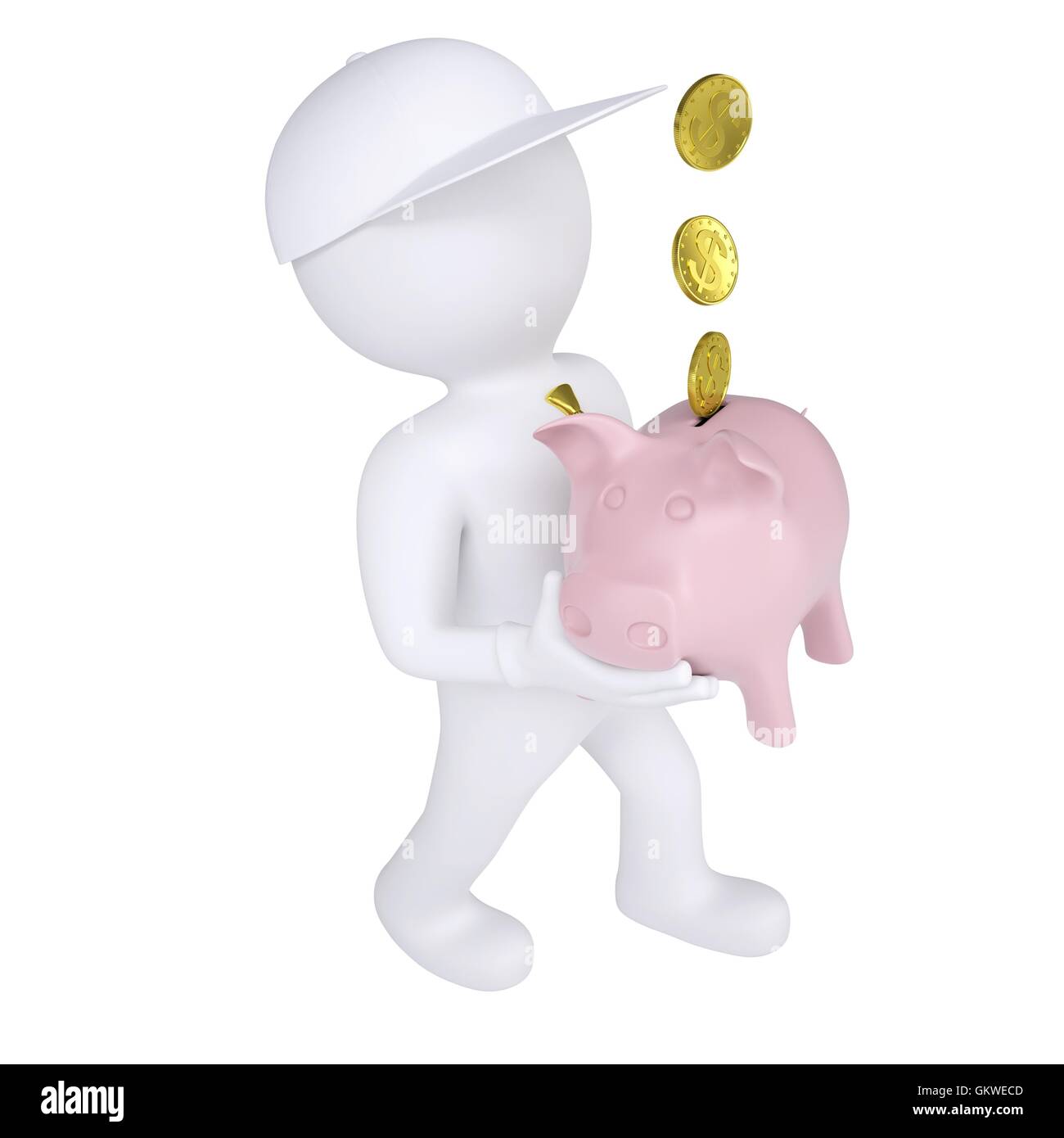 3d white man holding a piggy bank Stock Photo - Alamy