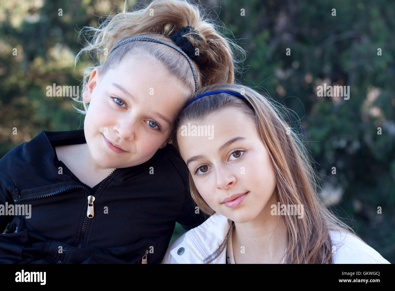 Two young girls best friends Stock Photo