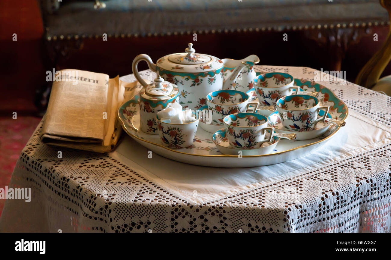 Fine China tea set and paper Stock Photo Alamy