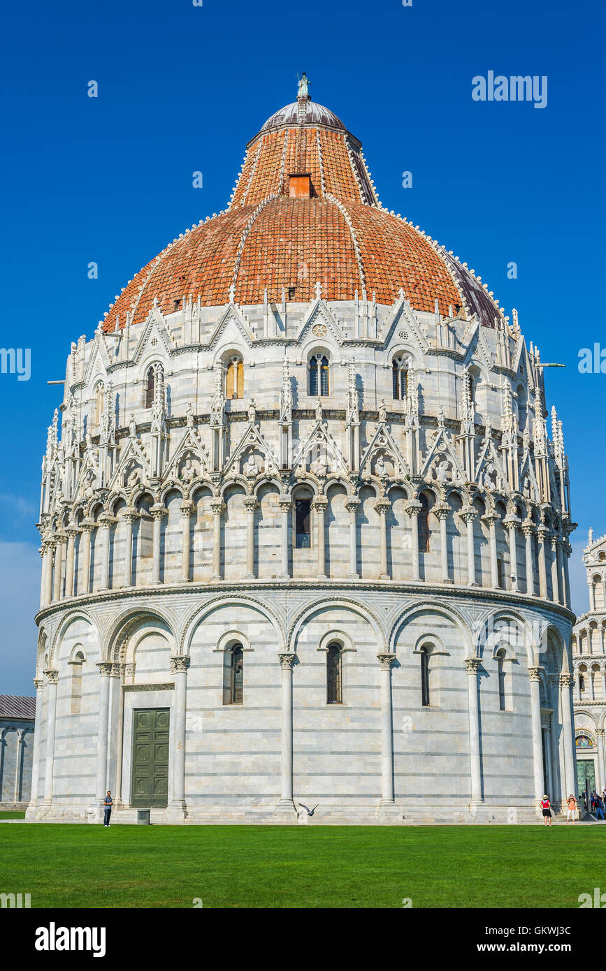 The Baptistry of San Giovanni in Piazza dei Miracoli square of Pisa. Tuscany, Italy. Stock Photo