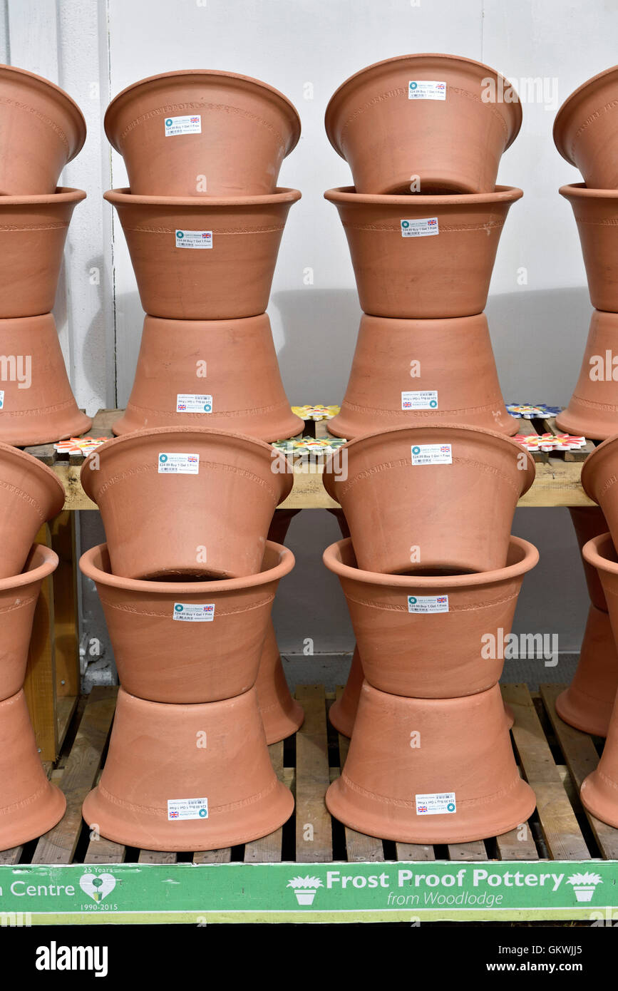 Terracotta plant pots for sale Stock Photo