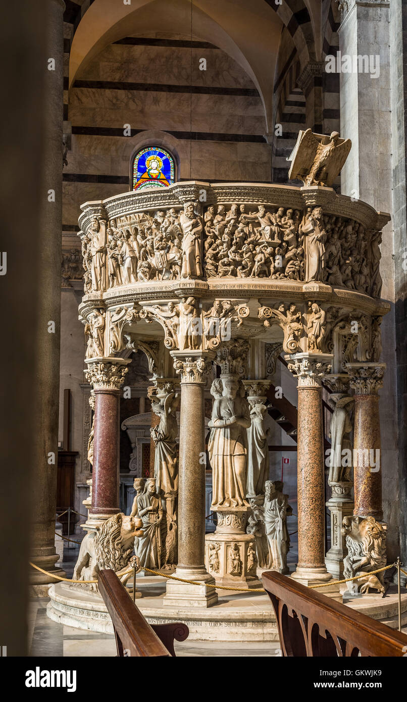 The pulpit of Metropolitan Cathedral of Primaziale di Santa Maria Assunta of Pisa. Tuscany, Italy. Stock Photo