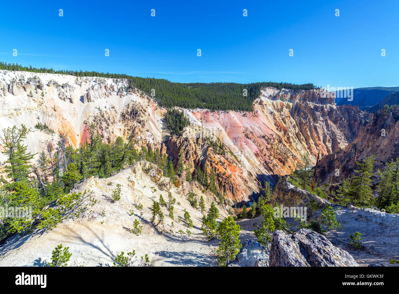 Colorful view of the Grand Canyon of the Yellowstone from Artist Point in Yellowstone National Park Stock Photo