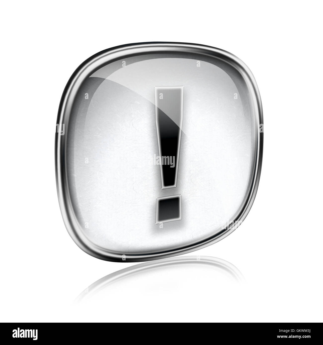 Exclamation symbol icon grey glass, isolated on white background Stock Photo