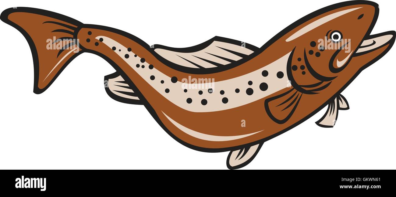 Brown Spotted Trout Jumping Cartoon Stock Vector