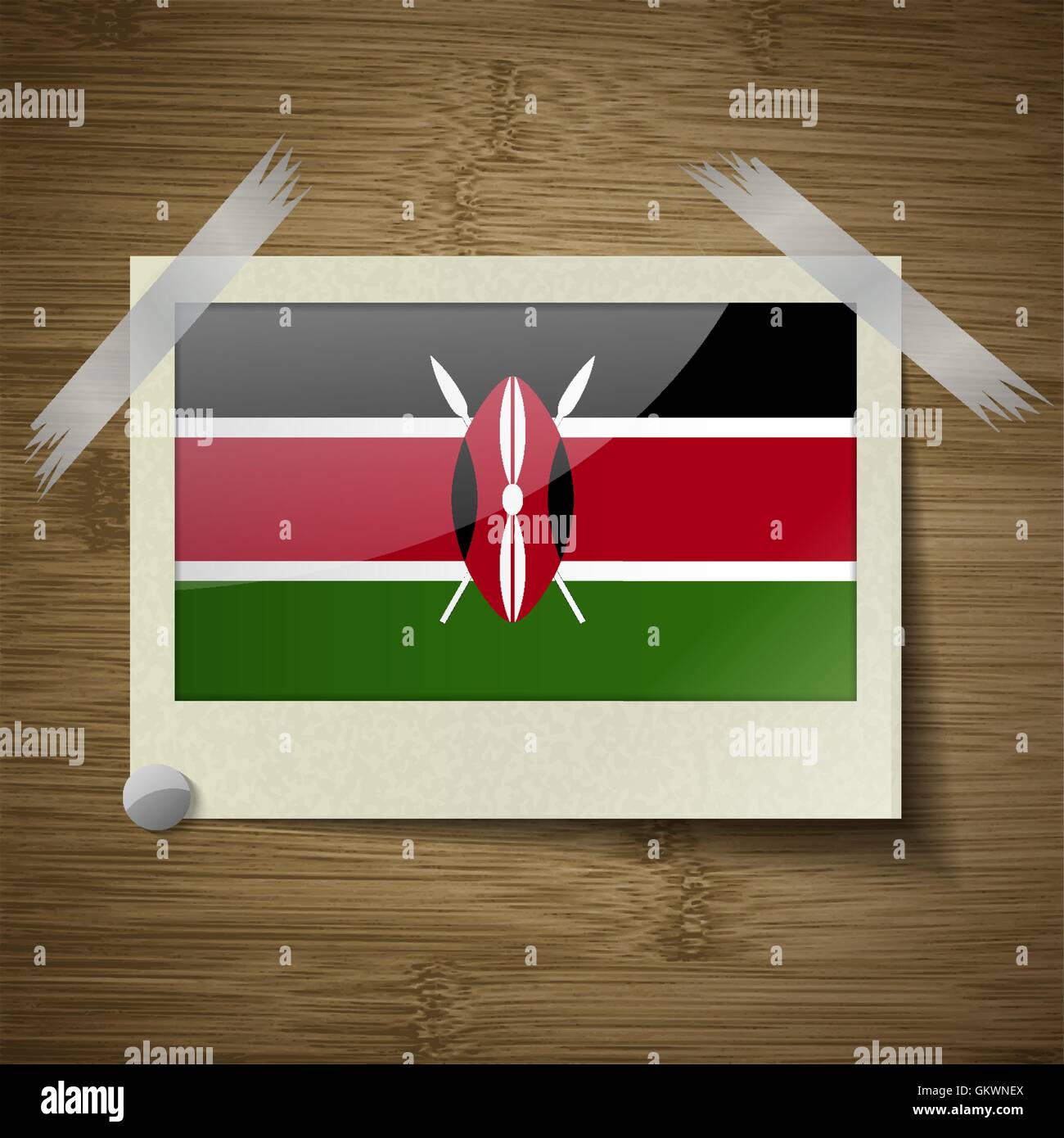 Flags Kenya at frame on wooden texture. Vector Stock Vector