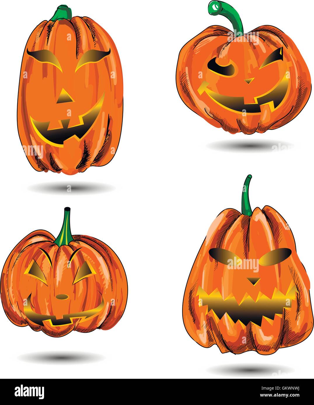 Halloween Pumpkin set isolated on white. Scary Jack Stock Vector Image ...