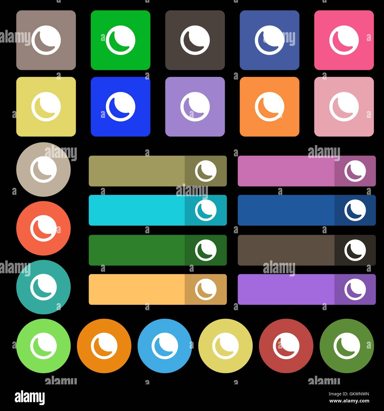 moon icon sign. Set from twenty seven multicolored flat buttons. Vector ...