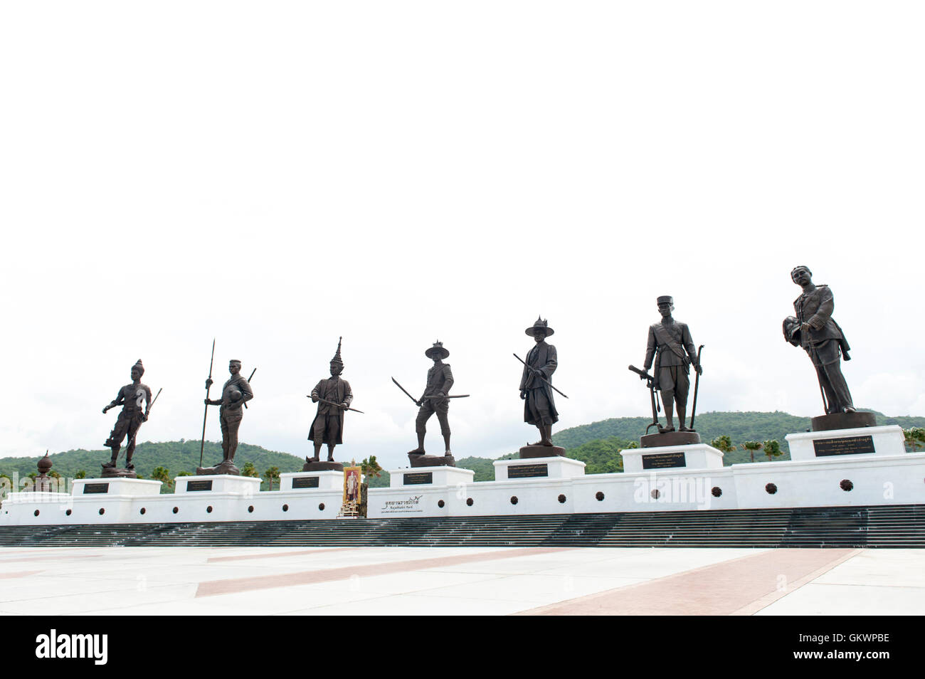 Hua Hin, Thailand - July 2, 2016 : Statues of seven kings of Thailand located at Rajabhakti (Ratchapak) Park to commemorate the  Stock Photo