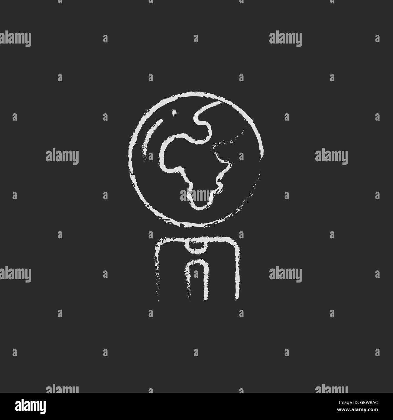 Human with globe head drawn in chalk Stock Vector