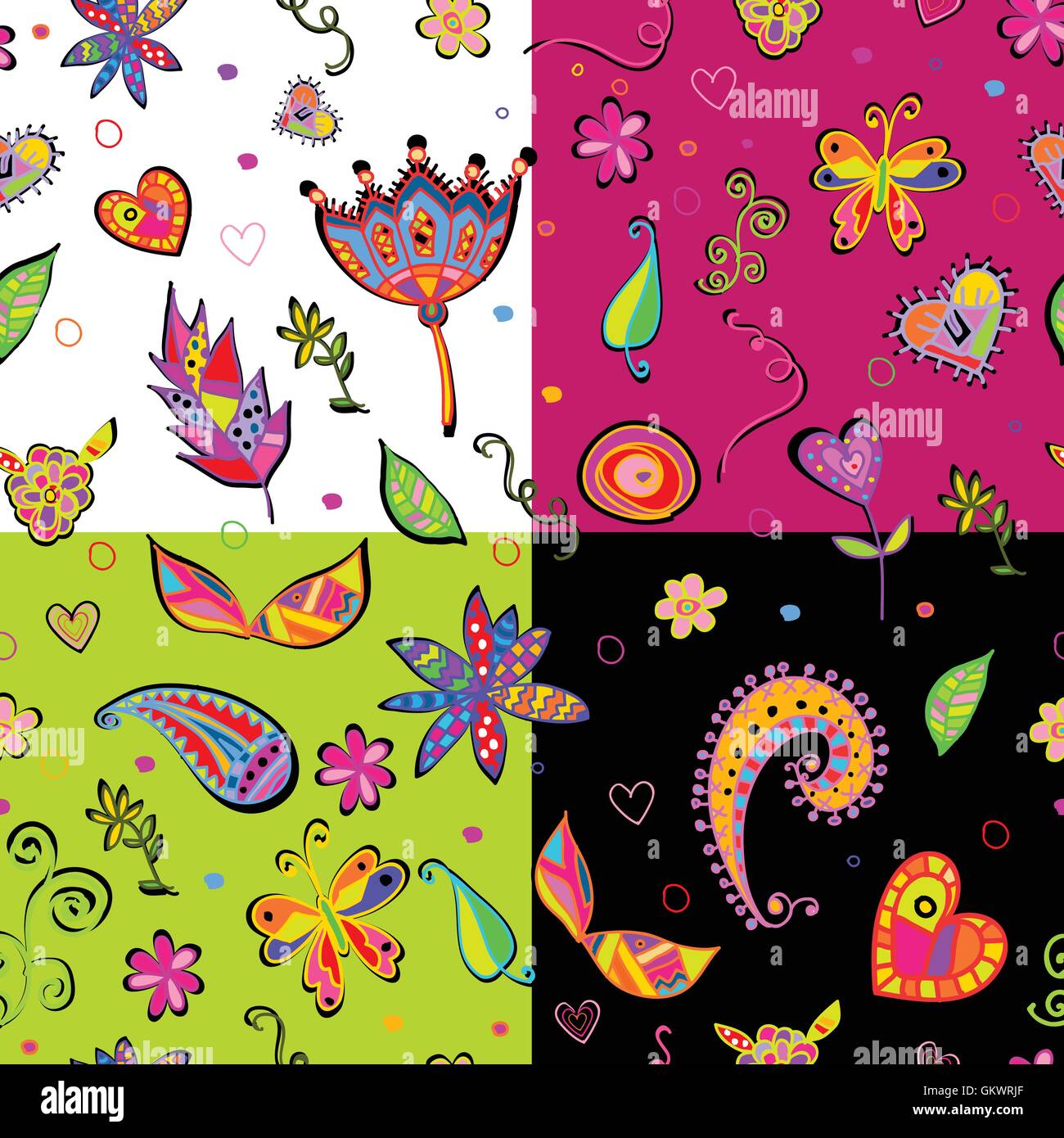 seamless set multicolored flower pattern. Stock Vector