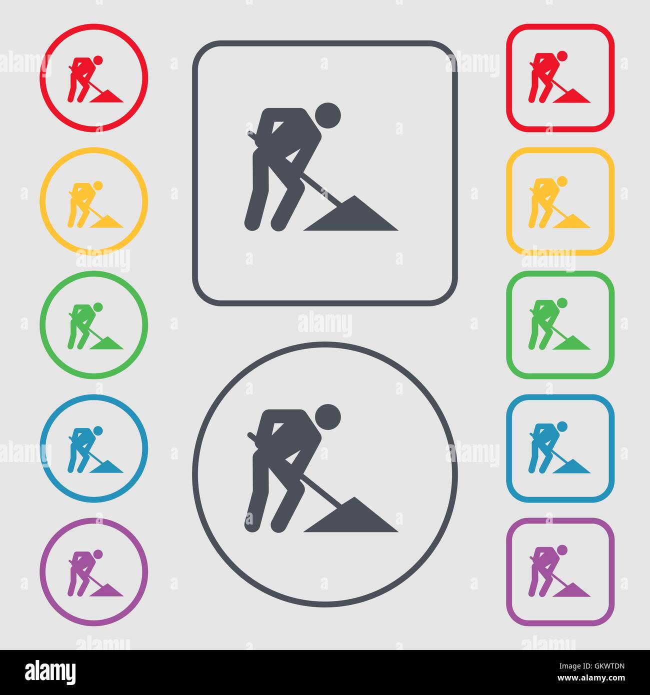 repair of road, construction work icon sign. symbol on the Round and ...