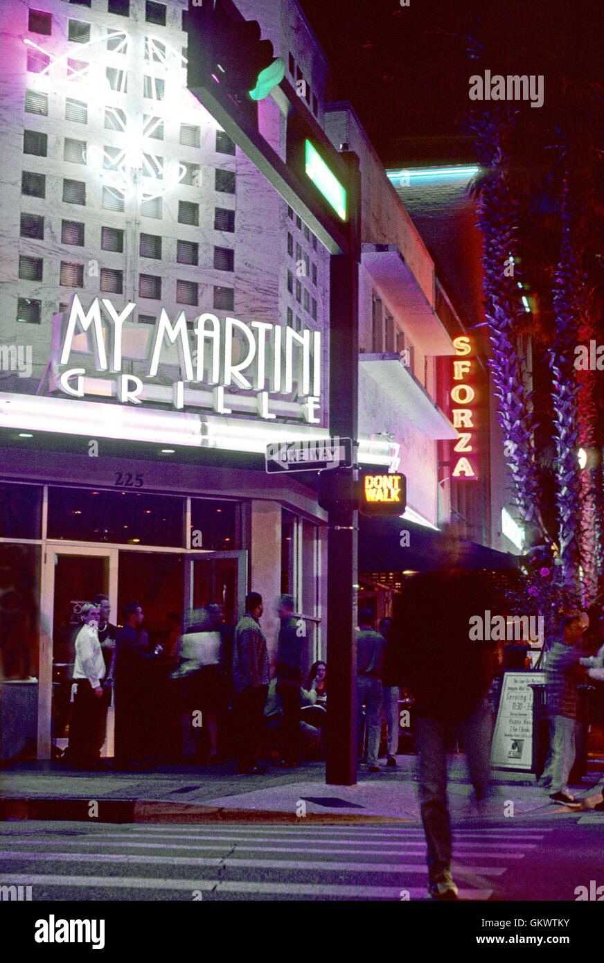 A night time photo of the 'My Martini Grill' bar and restaurant in Boca Raton, Florida, taken in the early 2000s. Stock Photo
