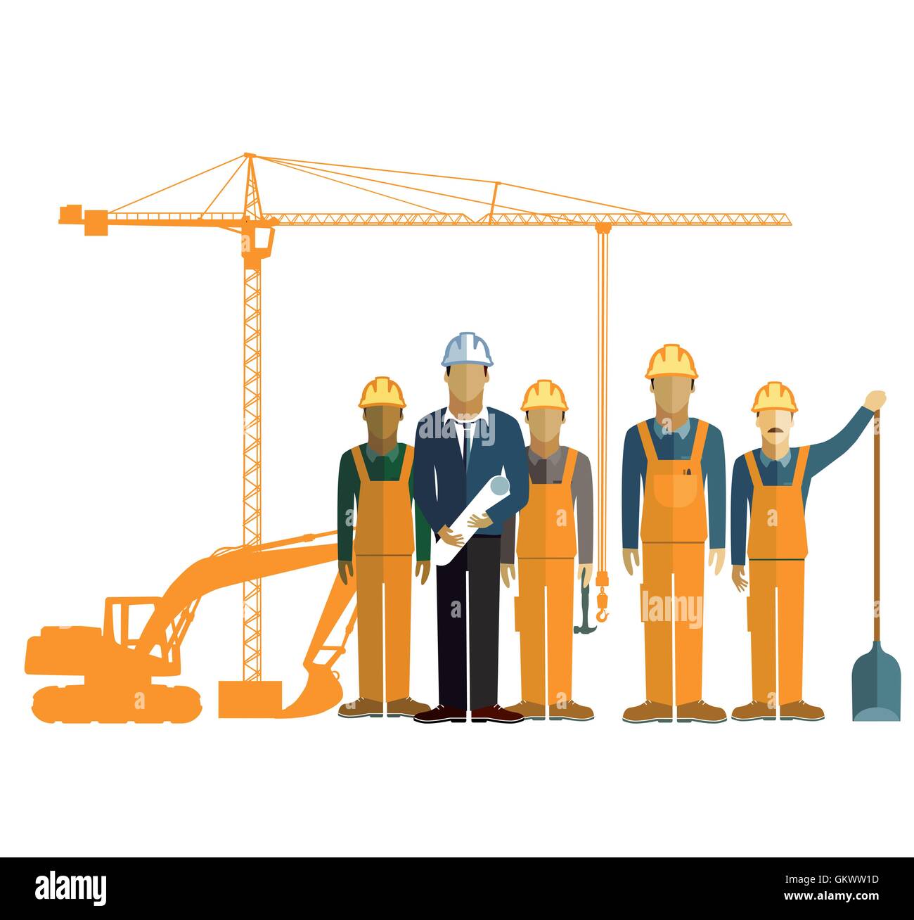 Architect and construction worker on a construction sit Stock Vector