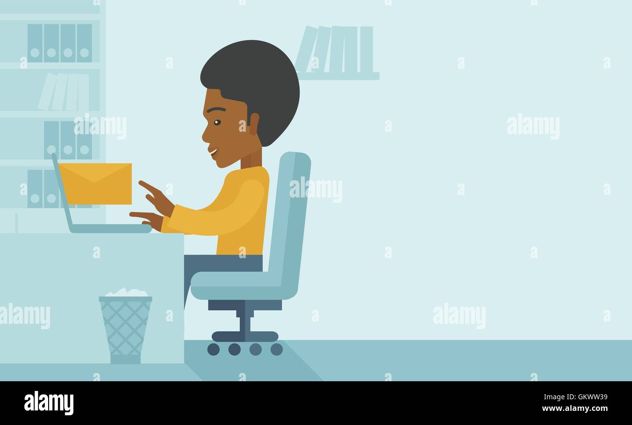 Young african man sitting infront of a computer laptop Stock Vector ...