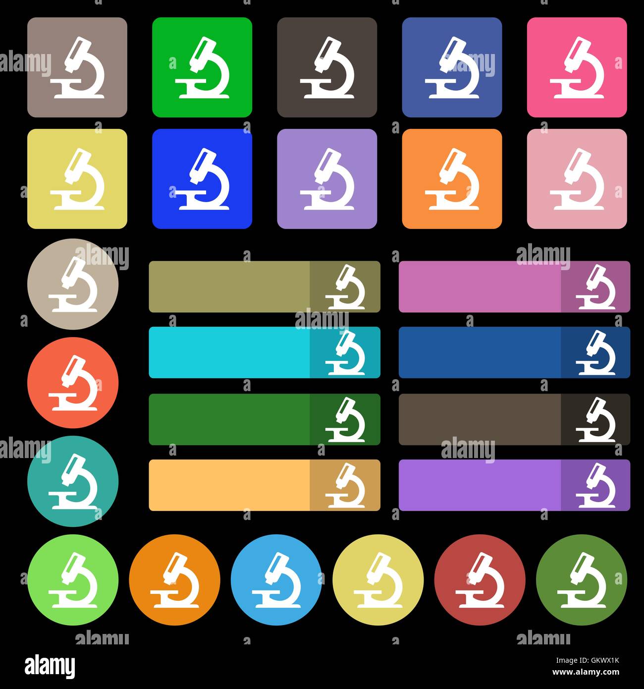 microscope icon sign. Set from twenty seven multicolored flat buttons ...